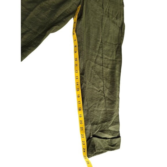 Casual Olive Green Cropped Pants With Elastic Waist & Back Faux Pockets - Size 1 - Picture 4 of 7
